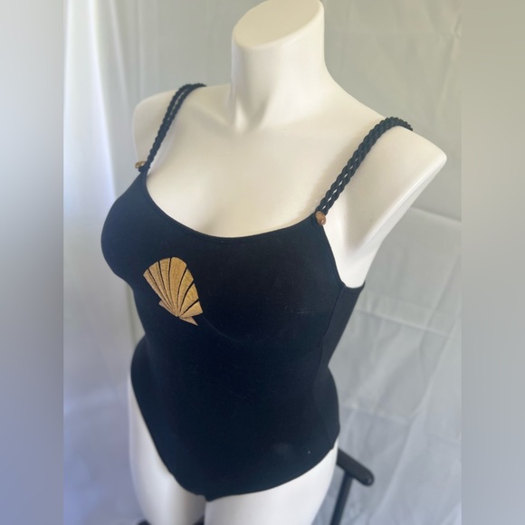 All Black with Golden Shell One-Piece Swim Wear - Picture 3 of 3